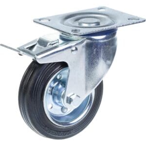100mm Black Rubber Tyre Braked Swivel Plate Castor
