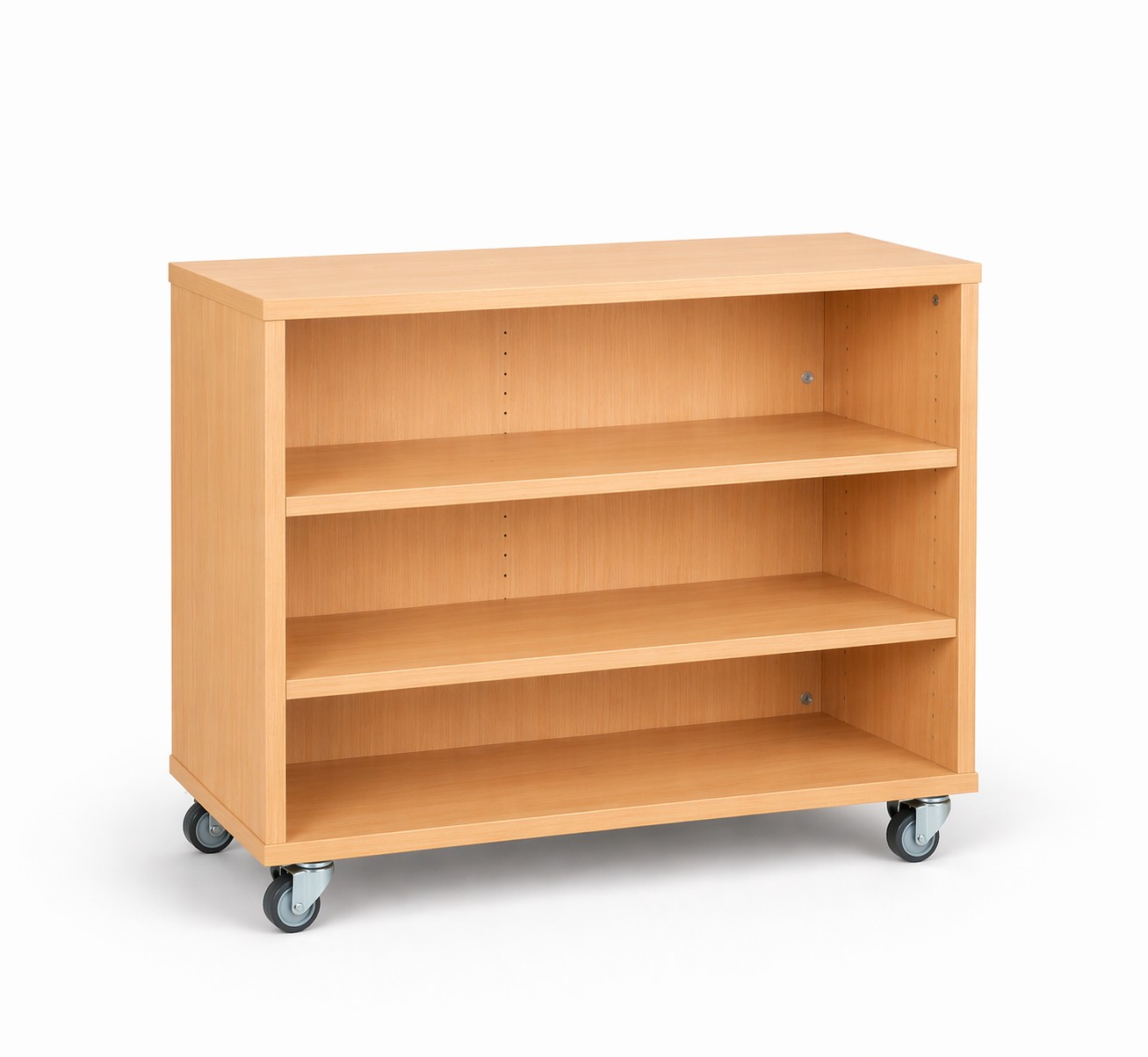 Mobile Low Bookcase With Three Shelves